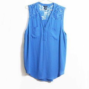 Torrid Sleeveless Lace Insert Top in Blue 1X